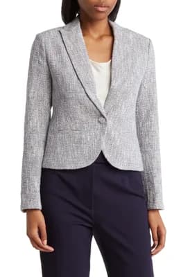 Classic One-Button Tweed Blazer