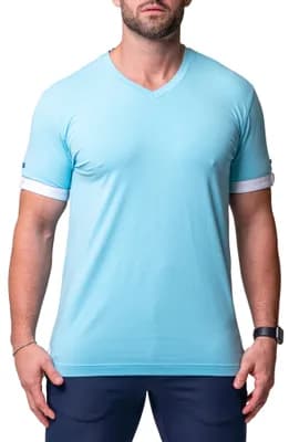 Vivaldi Solid Camolight Blue V-Neck T-Shirt