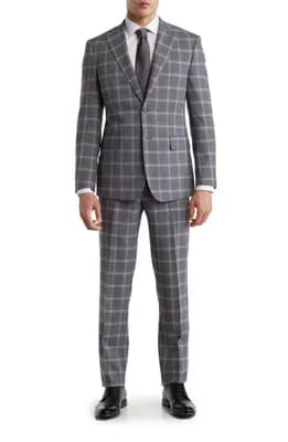 Trim Fit Windowpane Wool Blend Suit