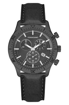 Master Leather Strap Chronograph Watch, 43mm