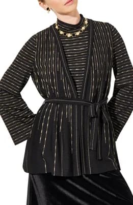 Belted Shimmer Stripe Jacket