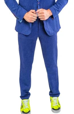 Squared Blue Stretch Flat Front Pants