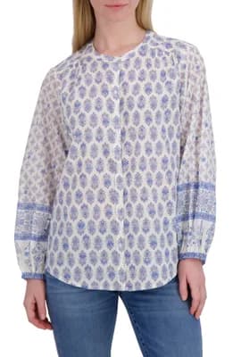 Border Print Button-Up Shirt