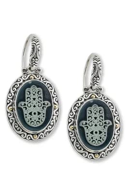 Two-Tone Hamsa Agate Drop Earrings