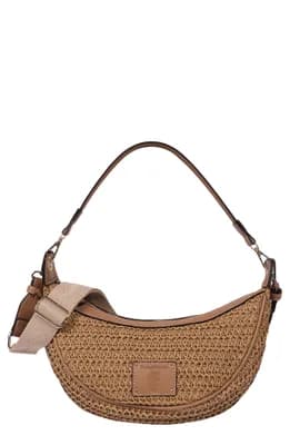 Logo Debossed Raffia Shoulder Bag