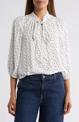 Polka Dot Tie Neck Top