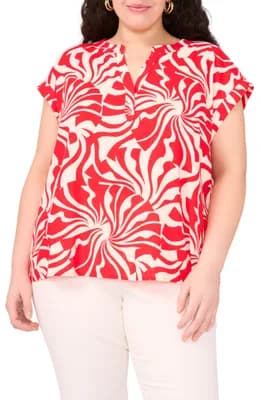 Split Neck Cap Sleeve Top