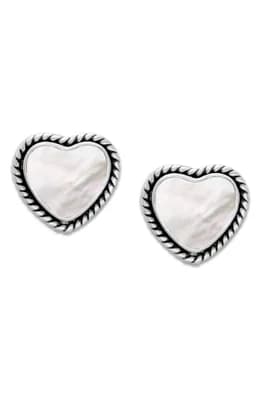 Sterling Silver Shell Heart Stud Earrings