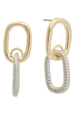 Two-Tone Twisted Link Drop Earrings