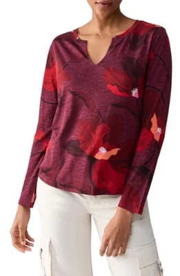 Print Split Neck Knit Top