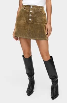 Corrie Flock Velvet Denim A-Line Skirt