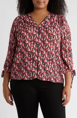 Dot Print Balloon Sleeve Top