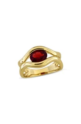Garnet Solitaire Wavy Band Ring