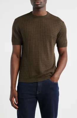 Geometric Texture Short Sleeve Crewneck Sweater