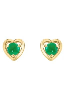 Round Emerald Heart Stud Earrings