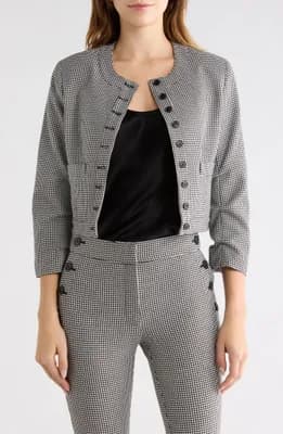Piera Houndstooth Ruched Sleeve Jacket