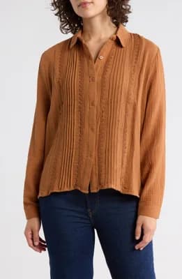 Front Pleat Button-Up Shirt