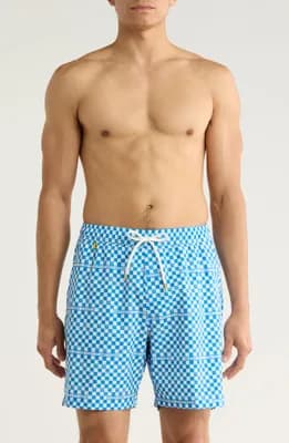 Checker Print Swim Trunks