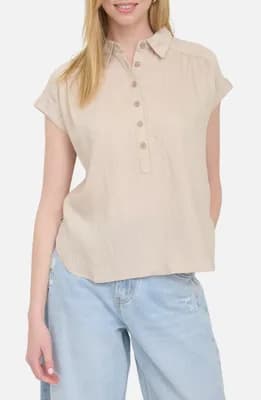 Collared Gauze Top