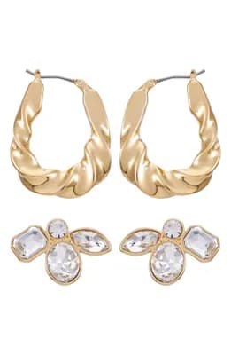Crystal Studs & Hoop Earrings Set