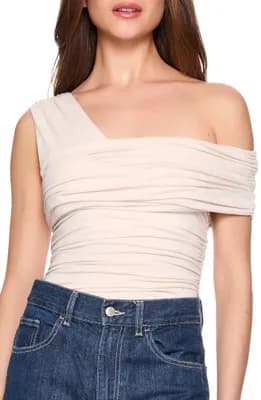 One-Shoulder Gathered Knit Top