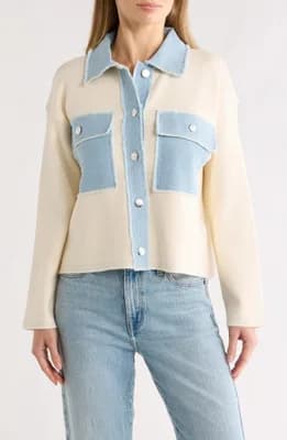 Denim Trim Button Front Cardigan