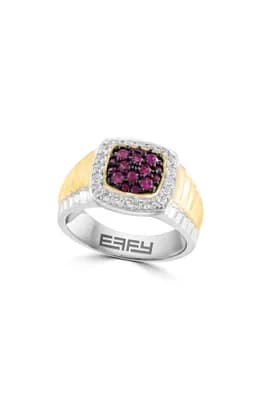 Men's Sterling Silver Ruby & White Topaz Two-Tone Ring