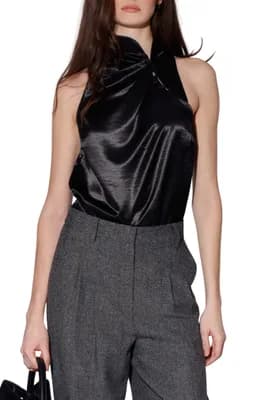 Blayne Satin Button Collar Top