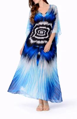 Abstract Print V-Neck Maxi Caftan