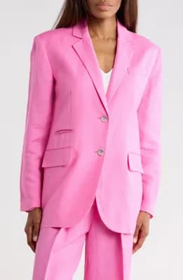 Two-Button Linen Blend Boyfriend Blazer