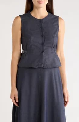 Topstitched Button Front Sleeveless Top