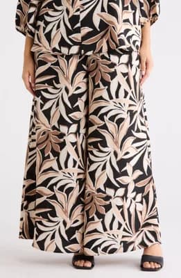 Leaf Print Wide Leg Pants