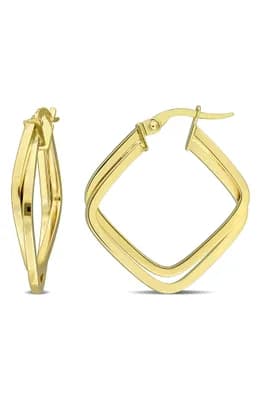 Double Rounded Square Hoop Earrings