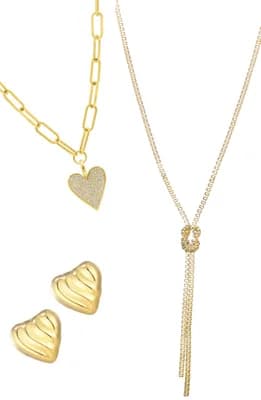 Heart Stud Earrings & 2 Assorted Necklaces Set