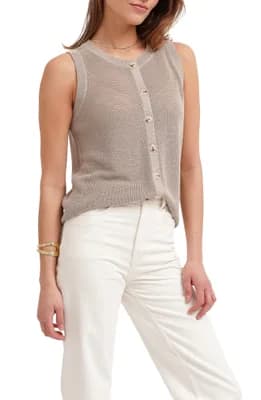 Button Front Sleeveless Sweater