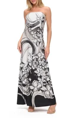 Printed Strapless Maxi Dress